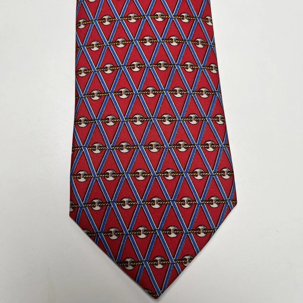 Brooks‎ Brothers Makers 100% Silk Red Geometric Print Tie Italy Classic 58